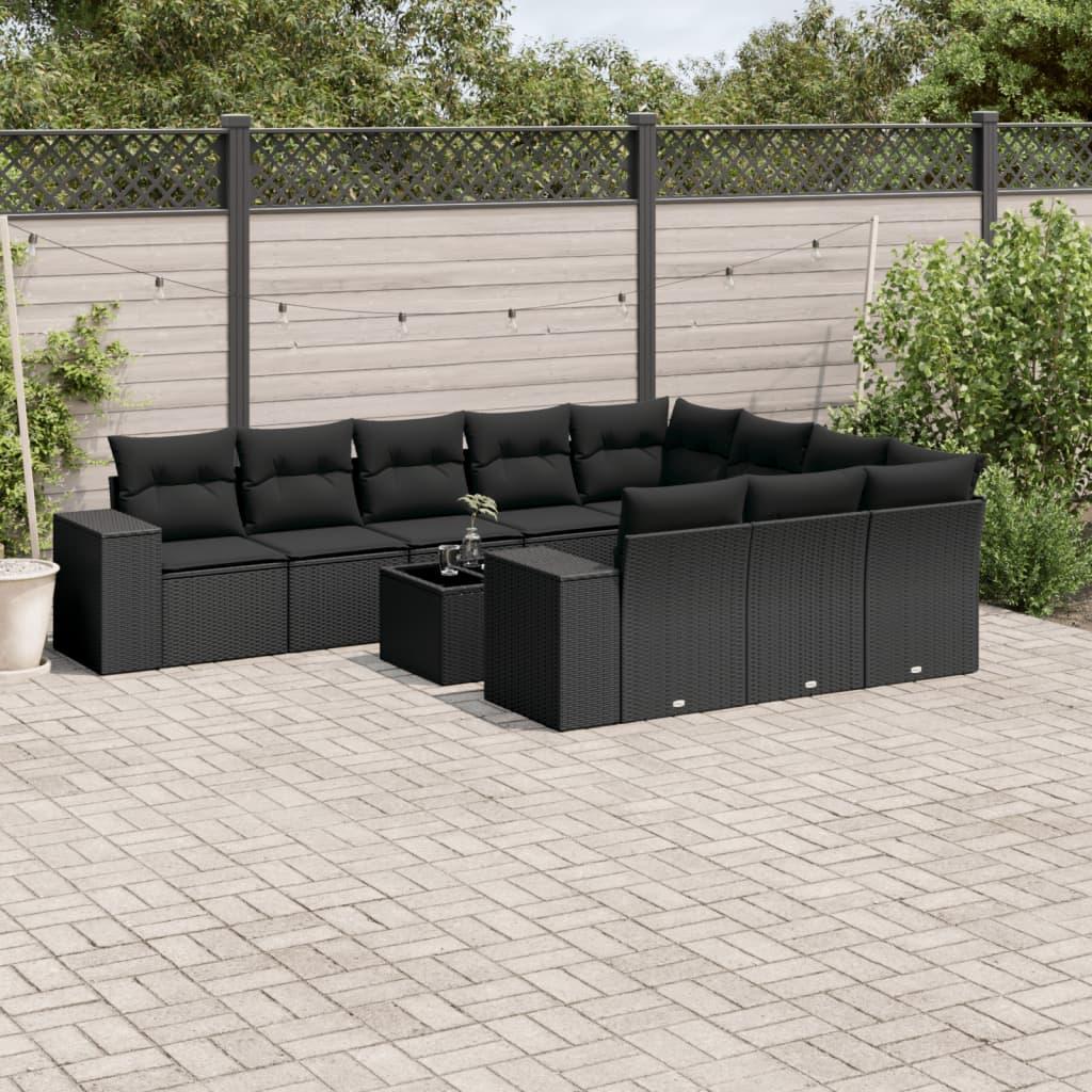 Sofasæt til haven 11 dele med hynder polyrattan sort