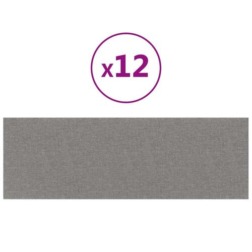 Vægpaneler 12 stk. 90x30 cm 3,24 m² stof lysegrå