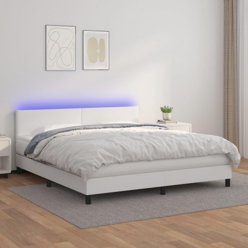 Kontinentalseng med LED-lys 160×200 cm - kunstlæder, hvid