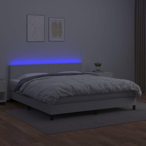 Kontinentalseng med LED-lys 160×200 cm - kunstlæder, hvid