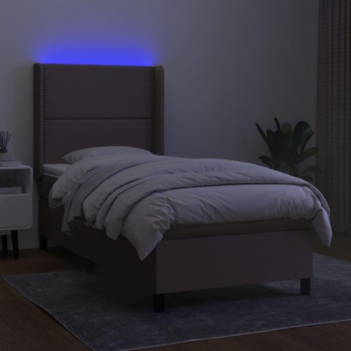 Kontinentalseng med LED-lys 90×200 cm - stof gråbrun