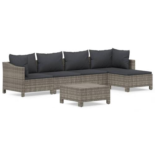 Loungesæt til haven 6 dele med hynder polyrattan grå