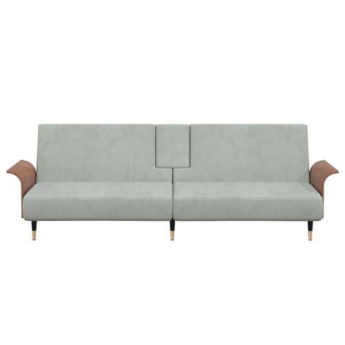 Sovesofa med kopholdere velour lysegrå
