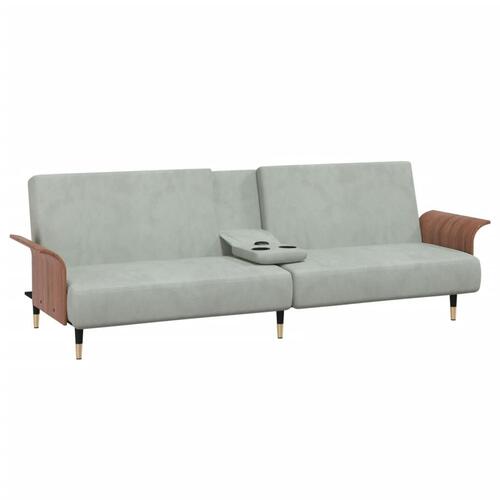 Sovesofa med kopholdere velour lysegrå