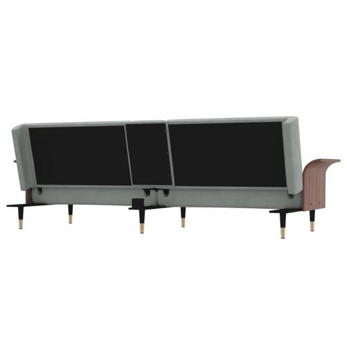 Sovesofa med kopholdere velour lysegrå