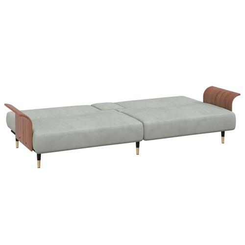Sovesofa med kopholdere velour lysegrå