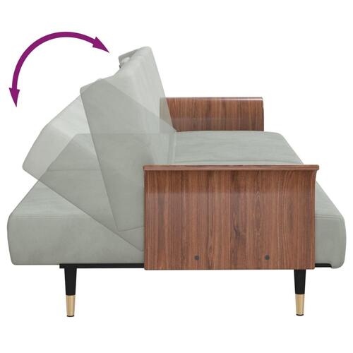 Sovesofa med kopholdere velour lysegrå