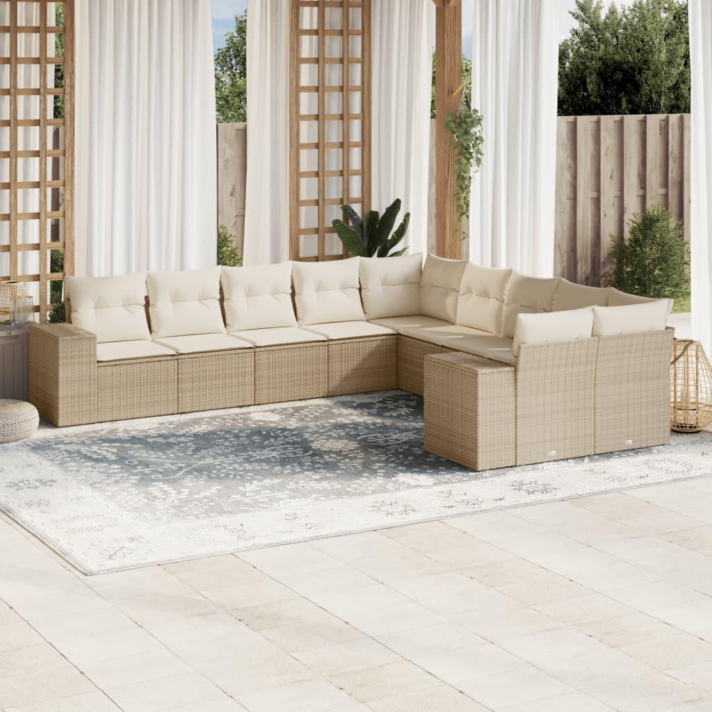 Sofasæt til haven 10 dele med hynder polyrattan beige