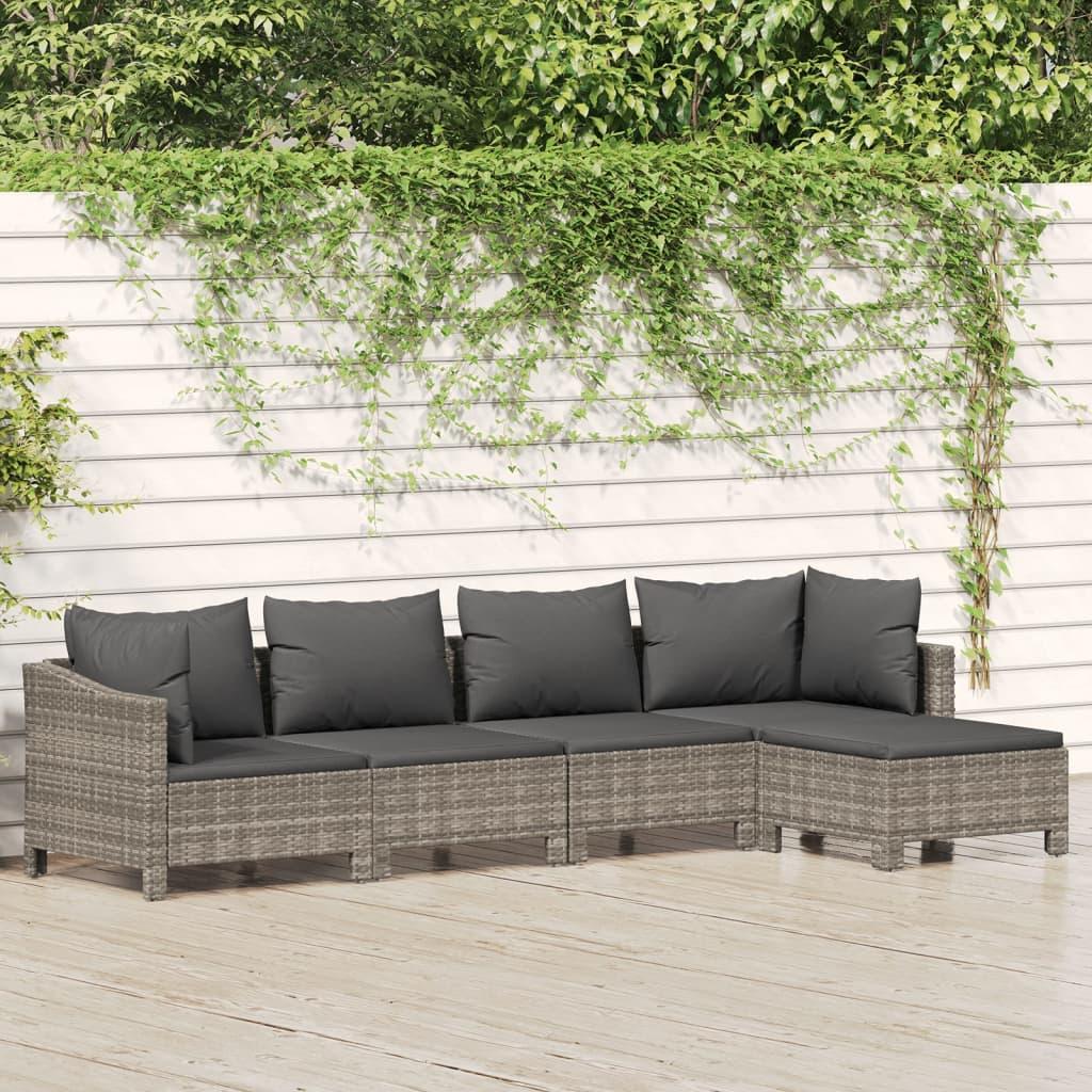 Loungesæt til haven 5 dele med hynder polyrattan grå