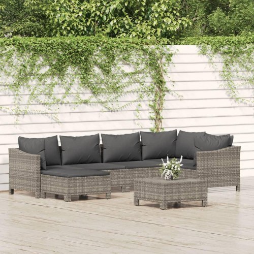 Loungesæt til haven 7 dele med hynder polyrattan grå