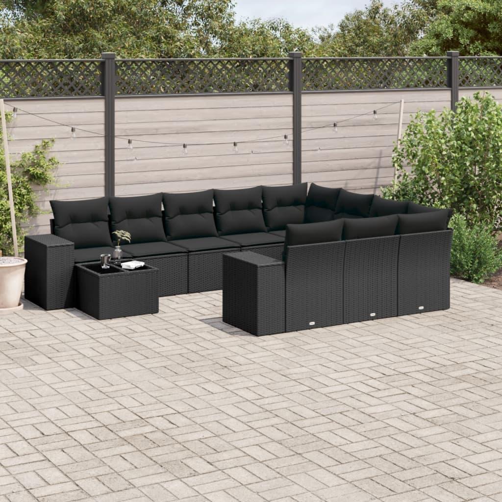Sofasæt til haven 11 dele med hynder polyrattan sort