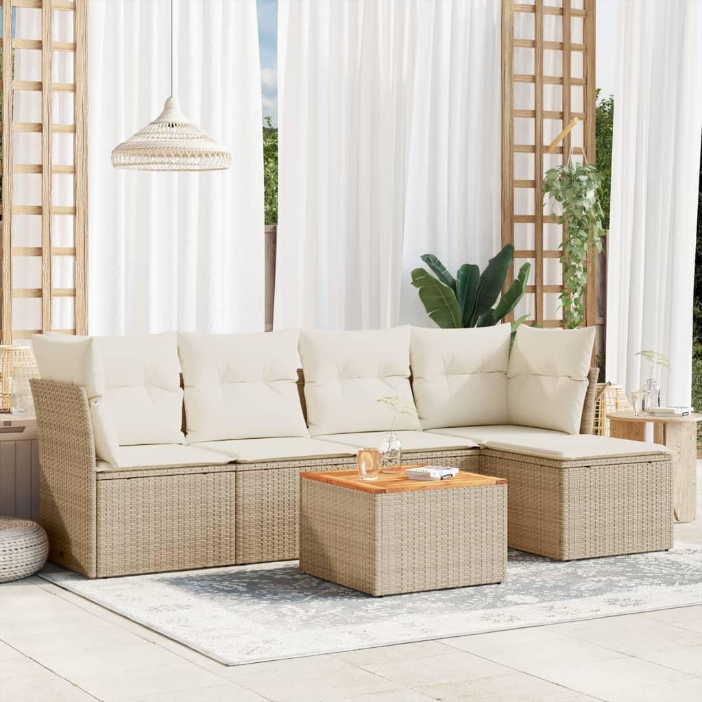 Sofasæt til haven 6 dele med hynder i polyrattan beige