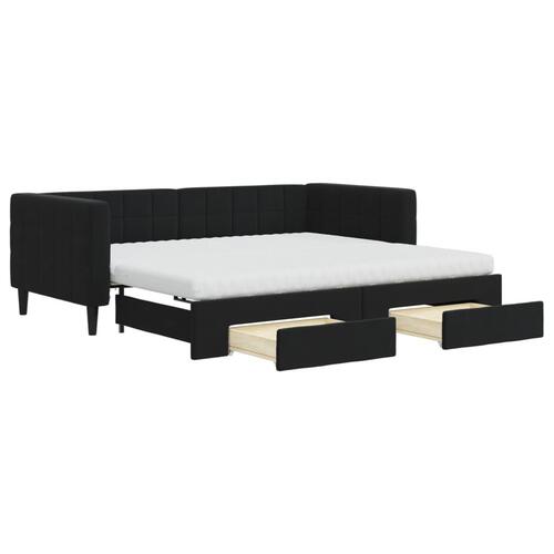 Daybed med udtræk og skuffer 90x190 cm velour sort