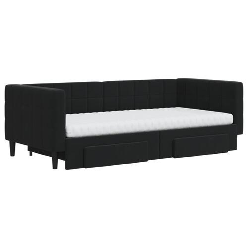 Daybed med udtræk og skuffer 90x190 cm velour sort