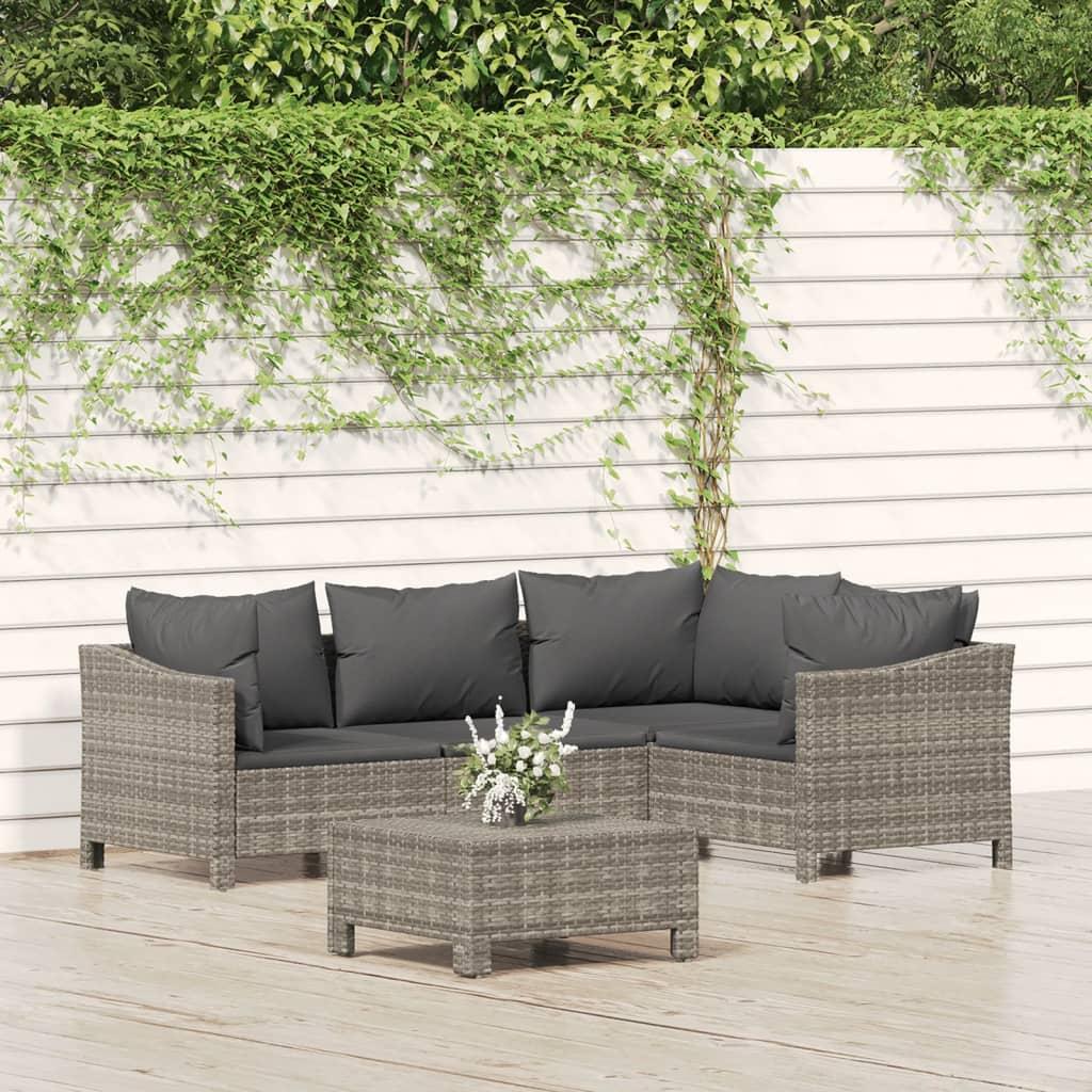 Loungesæt til haven 5 dele med hynder polyrattan grå
