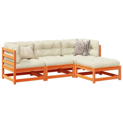 Sofasæt til haven 4 dele med hynder massivt fyr gyldenbrun