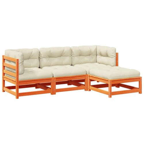 Sofasæt til haven 4 dele med hynder massivt fyr gyldenbrun