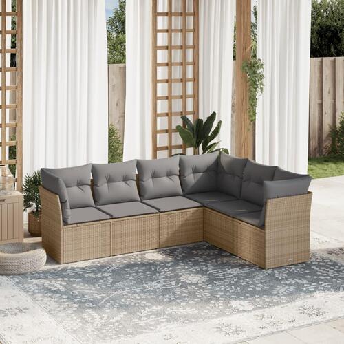 Sofasæt til haven 6 dele med hynder polyrattan beige