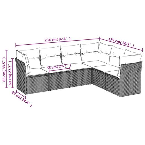 Sofasæt til haven 6 dele med hynder polyrattan beige