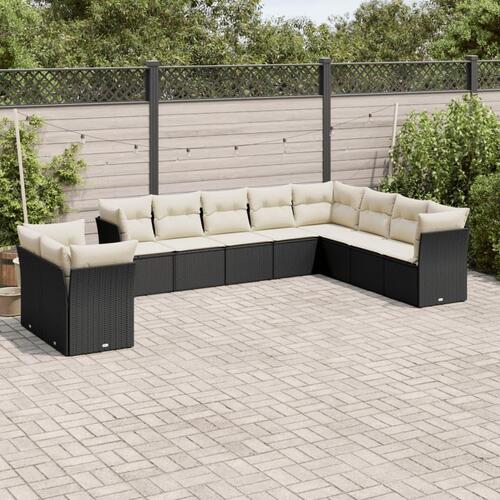 Sofasæt til haven 10 dele med hynder polyrattan sort