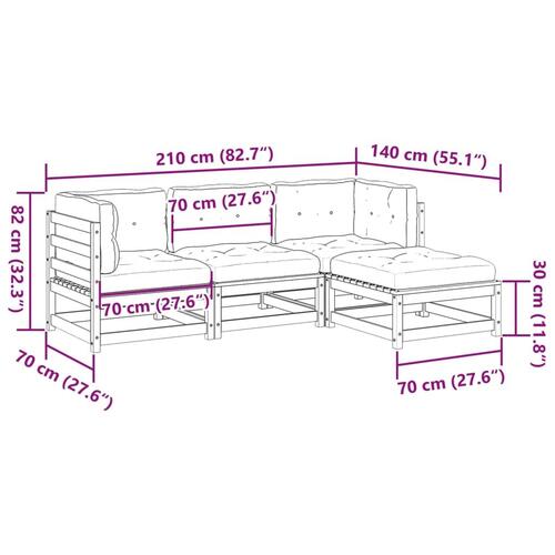 Sofasæt til haven 4 dele med hynder massivt fyr gyldenbrun