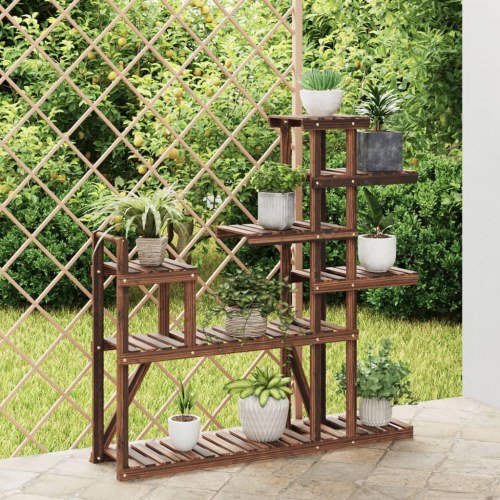 Blomsterstativ i massivt fyrretræ 110 x 25 x 111 cm - karboniseret brun