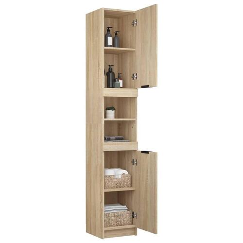 Badeværelsesskab 32x34x188,5 cm konstrueret træ sonoma-eg