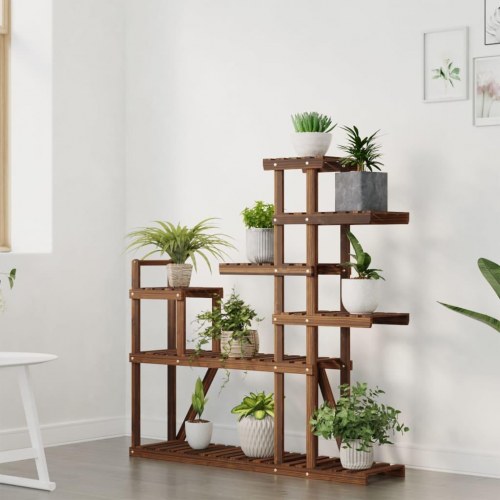 Blomsterstativ i massivt fyrretræ 110 x 25 x 111 cm - karboniseret brun