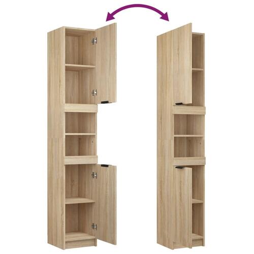 Badeværelsesskab 32x34x188,5 cm konstrueret træ sonoma-eg