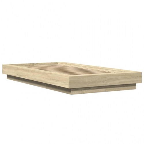 Sengeramme med LED-lys 90x200 cm konstrueret træ sonoma-eg