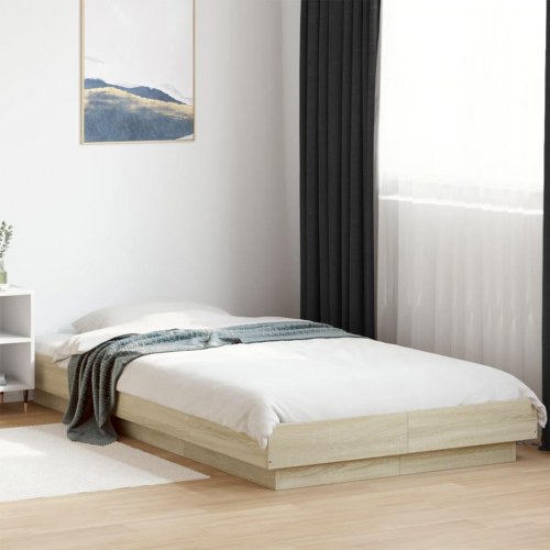 Sengeramme med LED-lys 90x200 cm konstrueret træ sonoma-eg