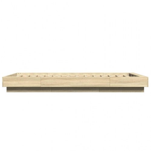 Sengeramme med LED-lys 90x200 cm konstrueret træ sonoma-eg
