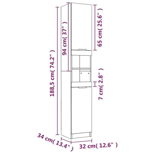 Badeværelsesskab 32x34x188,5 cm konstrueret træ betongrå