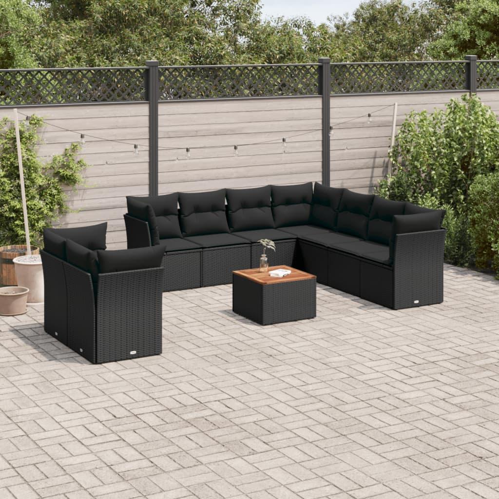 Sofasæt til haven 10 dele med hynder polyrattan sort billede