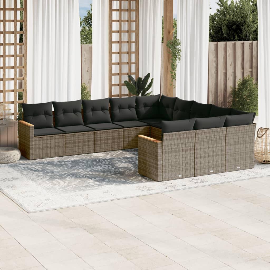 Loungesæt til haven 11 dele med hynder polyrattan grå