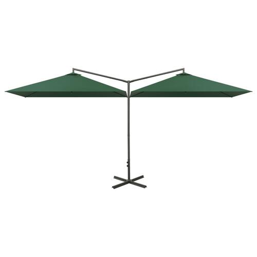 Dobbelt parasol 600x300 cm stålstang grøn