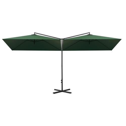Dobbelt parasol 600x300 cm stålstang grøn