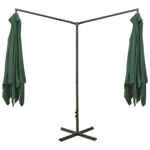 Dobbelt parasol 600x300 cm stålstang grøn