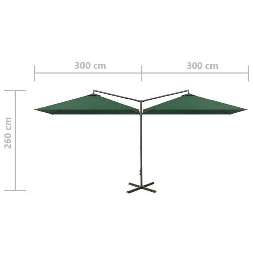 Dobbelt parasol 600x300 cm stålstang grøn