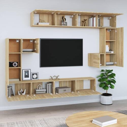 Væghængt tv-bord 37x37x72 cm konstrueret træ sonoma-eg