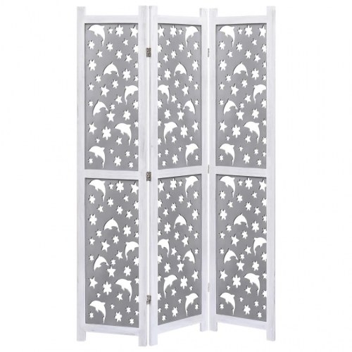 3-panels rumdeler 105 x 165 cm massivt træ grå