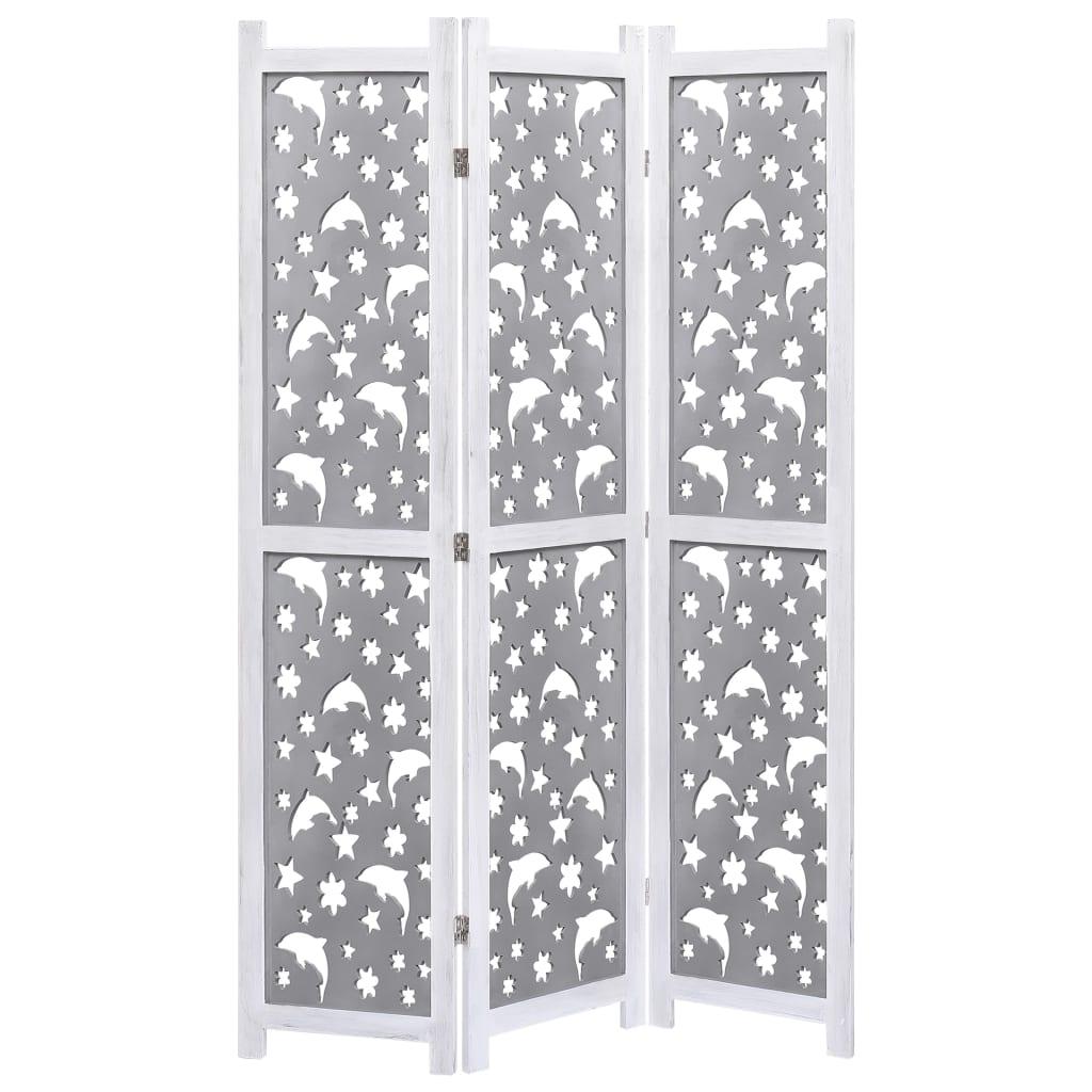3-panels rumdeler 105 x 165 cm massivt træ grå