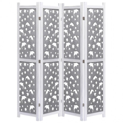 4-panels rumdeler 140 x 165 cm massivt træ grå