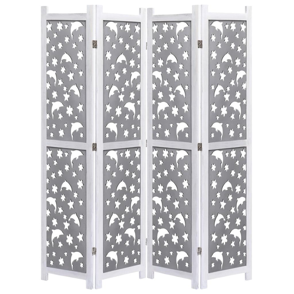 4-panels rumdeler 140 x 165 cm massivt træ grå
