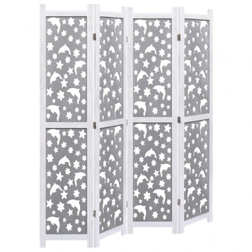 4-panels rumdeler 140 x 165 cm massivt træ grå