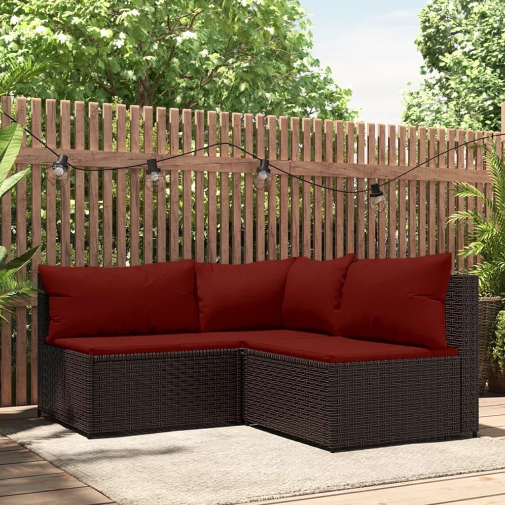 Loungesæt til haven 3 dele med hynder polyrattan brun