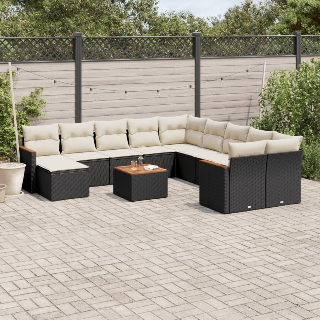 Sofasæt til haven 12 dele med hynder polyrattan sort