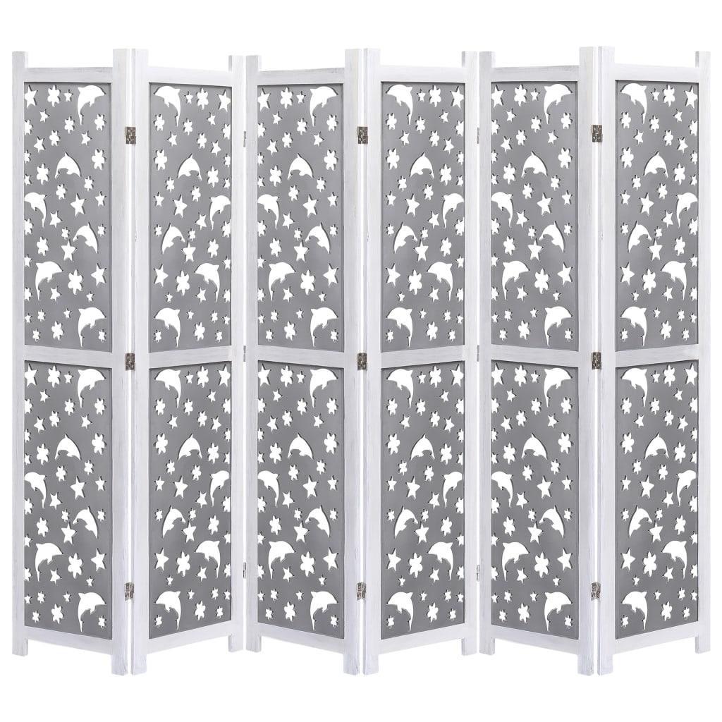 6-panels rumdeler 210 x 165 cm massivt træ grå