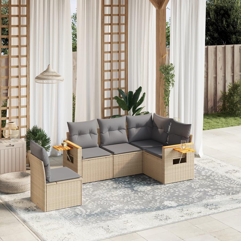 Sofasæt til haven 5 dele med hynder polyrattan beige