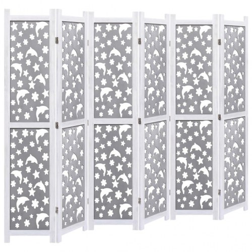 6-panels rumdeler 210 x 165 cm massivt træ grå